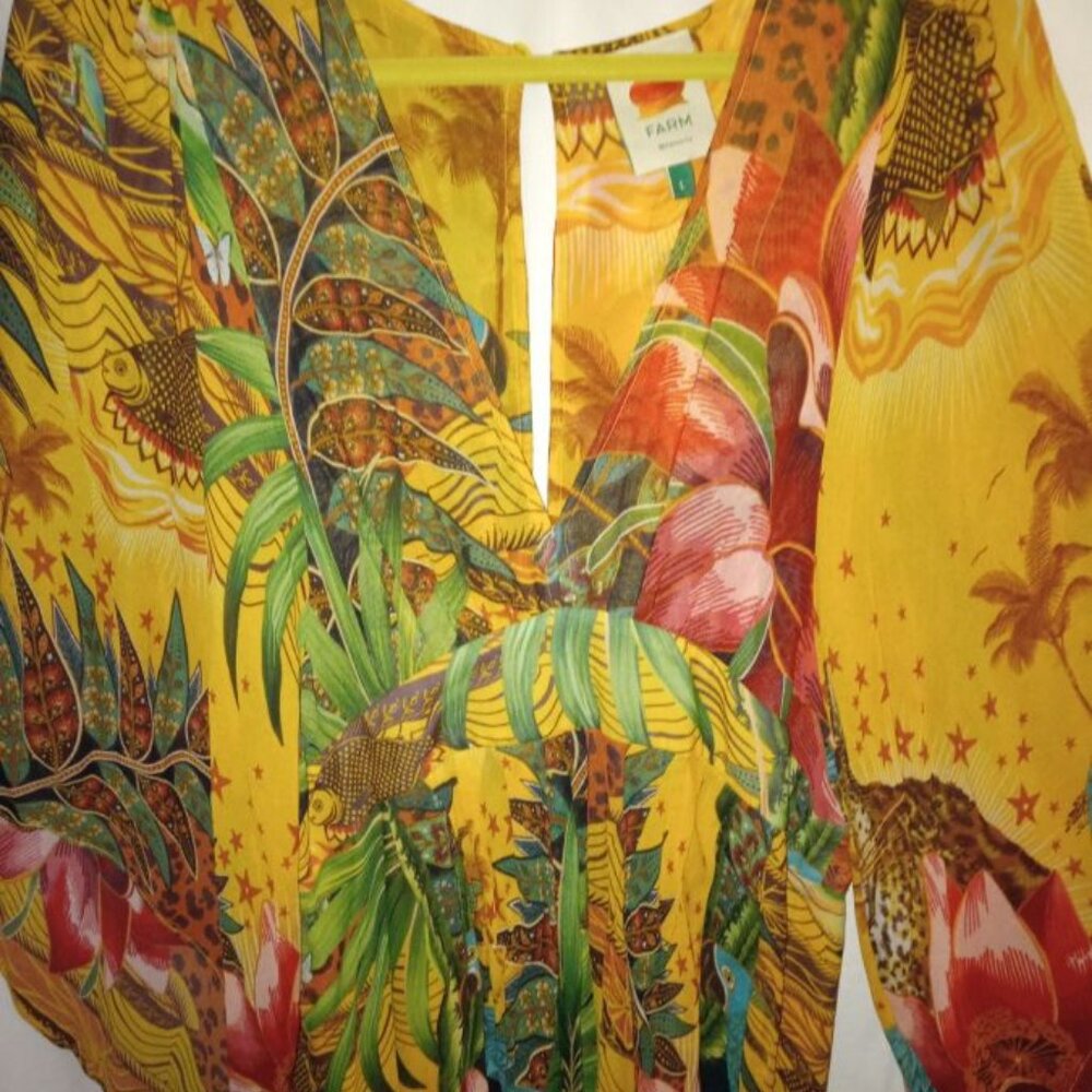 Farm Rio Tropical Dreams Chiffon Caftan Dress L 12 14 - Picture 4 of 5